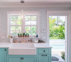 custom kitchen with turquoise cabinets