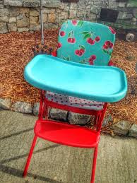 I Redid This Old Costco Folding Highchair With New Paint And Oilcloth It May Be The Cutest Highchair Cheap Adirondack Chairs Painted Chairs Upholstered Chairs