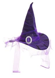 Witch hats with hair, glo in the dark witch hats, wizard hats and harry potter hats! Black Witch Hat With Purple Colored Veil