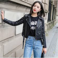 Ftlzz Pu Leather Jacket Women Fashion Bright Colors Black Motorcycle Coat Short Faux Leather Biker Jacket Soft Jacket Female Womens Fashion Jackets Leather Jackets Women Leather Jacket Women Fashion