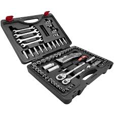 Incluye 12 estilos de punta para dado estándar y riel con clips para dados. Jgo De Herramientas Para Mecanico Con 100 Pzas Knova