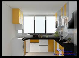View Of Modular Bright Kitchen Having Black Platform Top Under Counter Shaker Cabinets And Over Head Units For Stor Kitchen Decor Indian Homes Bright Kitchens