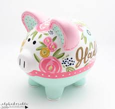 Floral Fields Personalized Piggy Bank In Pink Mint Navy Etsy