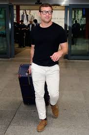 White Jeans A Black T Shirt And Brown Suede Shoes White Jeans Men Jeans Outfit Men Mens Outfits