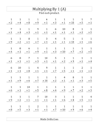 The Multiplying 1 To 10 By 1 A Math Worksheet From The Multiplication Facts Worksh Multiplication Worksheets Math Worksheets Math Multiplication Worksheets