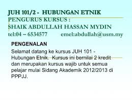 Pendedahan latihan kaedah peilgbjunan onp. Juh 101 2 Hubungan Etnik Penyelaras Kursus Portal E
