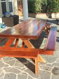 10ft Oversized Wrapped Redwood Picnic Table Benches Attached With Two Galvanized Steel Ice Troughs Custom Outdoor Furniture Picnic Table Picnic Table Bench