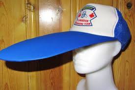 Long Bill Trucker Hat Original Vintage 80s Member Of Canadian Drinking Team Snapback Hat Blue Mesh Cap Rare Fun Oversized Visor Hats Trucker Hat Drinking Team