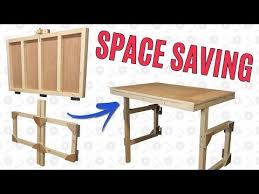 I Have A Very Small Workshop Something I M Lacking Is Both Floor Space And Usable Table Space So A Fold Down T Fold Down Table Workshop Workshop Organization