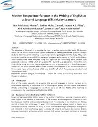 Apa yang membuat berat kehilangan seseorang?. Pdf Mother Tongue Interference In The Writing Of English As A Second Language Esl Malay Learners