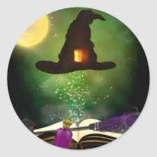 Magic Hat Magical Spell Book Whimsical Fun Party Classic Round Sticker Zazzle Com Magic Hat Spell Book Witch Hat Diy