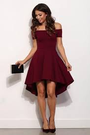 Burgundy Off Shoulder High Low Cocktail Party Dress Hoco Dresses Dresses High Low Prom Dresses