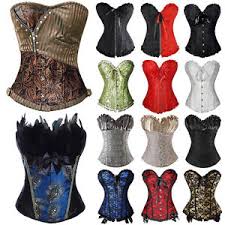 Details About Womens Gothic Corset Basque Top Bustier Trim Waist Trainer Steel Boned Plus Size