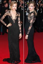 Cara Delevingne Wearing Burberry Black Lace Dress Celebrity Dresses Black Lace Gown Dresses