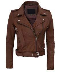 Asymmetrical Dark Brown Cropped Leather Jacket Womens