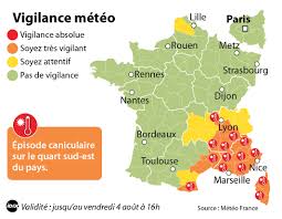 Information sur les risques météorologiques des 24 prochaines heures, alertes météo, weather forecasting warning Carte Canicule 15 Departements Du Sud Est En Vigilance Orange Valeurs Actuelles