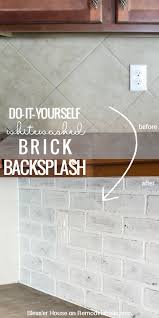 This Whitewashed Faux Brick Backsplash Is The Perfect Easy Way To Cover Up A Dated Tile B Brick Backsplash Faux Brick Backsplash Farmhouse Kitchen Backsplash