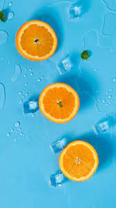 For fashion print, wrapping paper and wallpaper. 1440x2560 Orange Ice Cubes Summer Mint Wallpaper Mint Wallpaper Fruit Wallpaper Summer Wallpaper