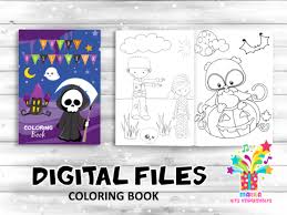 Children of all ages will have fun coloring these halloween themed pages of bats, ghosts, children dressed up for trick or treating, witches and more! Coloring Book Halloween Activities Pages Grafico Por Marilakits Creative Fabrica