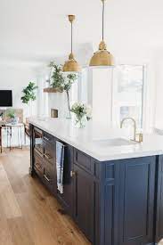 Brass pendant light kitchen island. Beautiful Kitchen With Blue Island Cabinetry And Brass Pendant Lighting Over Island Andrea Mcqueen Design Kitchen Layout Kitchen Renovation Kitchen Design