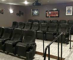 Lot 10 used home theater seating real cinema movie chairs seats black leatherett. Row Of 5 New Movie Cinema Seating Rocking Rocker Chairs Home Theater Seats Black Ebay