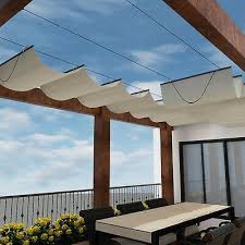 Beige Retractable Slide On Wire Canopy Awning Roofing Replacement For Deck Patio In 2021 Retractable Shade Deck Shade Shade Canopy