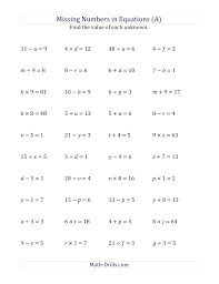 Students are given an addition number sentence (an equation) with a missing value (in lieu of a variable). Missing Numbers Equations Variables Operations Range Math Worksheets Algebra Grade 7 Logic Puzzles Work Year Mathematics Activities 6 Sumnermuseumdc Org