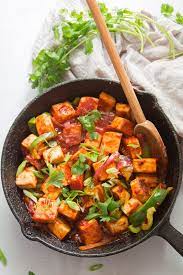 Vegan Tofu Chilli Paneer Paneer Recipes Chilli Paneer Spicy Appetizers