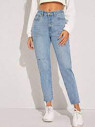 Ripped Raw Hem Mom Jeans Shein Usa Ripped Jeans Style Mom Jeans Mom Jeans Style