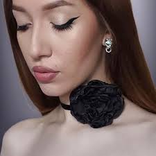 Romantic Black Flower Velvet Choker, Elegant Handmade Satin Flower, 3/8”  Ribbon, Fashion Necklace, Women Girls Jewelry Gift, Gothic Trend