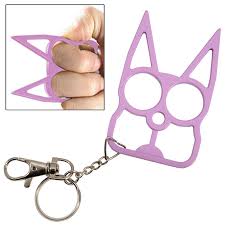 Your cat self defense keychain will go nicely around your knuckles and fit just right. Cat Self Defense Knuckle Key Chain Purple 4h2 U009p