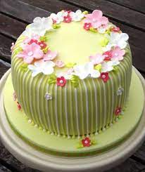 In this video i'll show you how to make an easy floral cake perfect for any occasion.by just changing the colors on the flowers you can customize this cake t. Green Striped Birthday Cake With Flowers Jpg Cake Decorating Cake Amazing Cakes