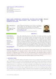 Pdf Does Bank Corporate Governance Matter For Bank Performance And Risk Taking New Insights Of An Emerging Economy