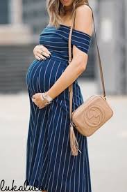 Usd 23 78 Maternity Stripe Off Shoulder Knee Length Dress Cute Maternity Dresses Off Shoulder Casual Dress Stylish Maternity Outfits