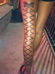 Bow And Stitching Corset Tattoo Leg Tattoos Bow Tie Tattoo
