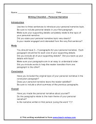 Personal Narrative Writing Checklist Writing Checklist Narrative Writing Checklist Personal Narrative Writing