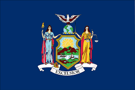 The state seal of new york features the state arms (officially adopted in 1778) surrounded by the words the great seal of the state of new york. New York State Flag Flagnations
