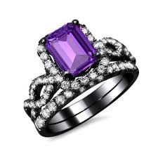 Black And Purple Promise Rings Bridal Sets Bridal Ring Sets Wedding Sets Black Wedding Ring Sets Black Engagement Ring Black Wedding Rings