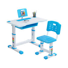 Perfectly sized for young children, this practical play table features a spacious square tabletop and two coordinating chairs with vertical spokes and curved backs. Orifam Kids Desk And Chair Set Kids Adjustable Study Desk Chair For School Bedroom With Drawer Bookstand Storage Blue Table 32 Inch Buy Online In France At Desertcart Fr Productid 220599270