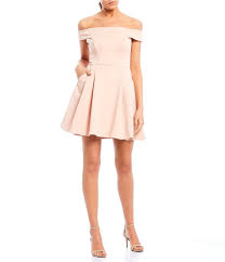 Teeze Me Off The Shoulder Fit And Flare Dress Peach 11 In 2020 Flare Dress Dresses Fit Flare