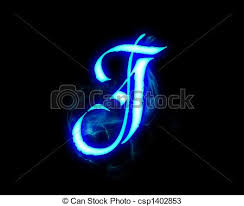 Blue Flame Magic Font Over Black Background Letter J