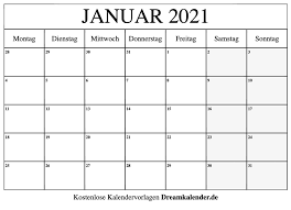 Übersichtlicher jahreskalender von 2021, die daten werden pro monat gezeigt einschließlich der kalenderwochen. Kalender Januar 2021