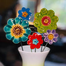 Ceramic Flowers Planter Decor Garden Decor Ceramic Spring Planter Art Planter Stake Herb Signs Garden Mums Day Office Home Summer Ceramic Flowers Decorative Planters Flower Planters