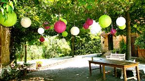 Hang them indoors or outdoors! Bright Paper Lanterns Decorate Outside Weddings