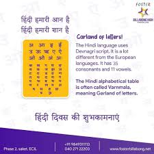A set of letters or symbols in a fixed order, used to represent the basic sounds of a language; Foster Billabong High International School The Hindi Language Uses Devanagari Script It Is A Lot Of Different From The European Languages It Has 33 Consonants And 11 Vowels The Hindi