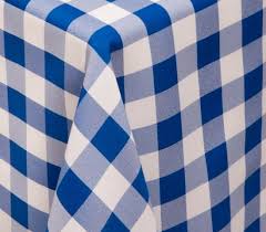 Blue White Checkered Polyester Table Cloth Affordable Elegance Inc