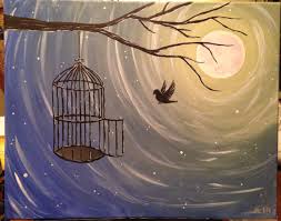Acrylic Bird Paintings On Canvas Acrylic Painting On Canvas Of A Bird Flying Towards A Cage In A Tree Bird Painting Diy Bird Silhouette Art Bird Paintings On Canvas