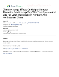 PDF) Climate Change Effects On Height-Diameter Allometric Relationship Vary  With Tree Species And Size For Larch Plantations In Northern And  Northeastern China