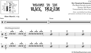 My Chemical Romance Welcome To The Black Parade Ukulele Chords Welcome To The Black Parade My Chemical Romance Drum Sheet Music Onlinedrummer Com My Chemical Romance Drums Sheet Drum Sheet Music