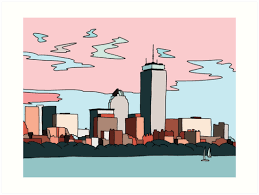 Boston Skyline By Elebea Art Print By Sabrina Brugmann In 2021 Boston Skyline Painting Skyline Painting Boston Paintings